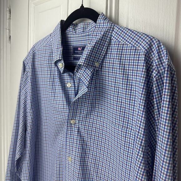 Vineyard Vines Shirt Mens Large Blue Pink Plaid Button Down Long Sleeve Collared - Picture 2 of 10